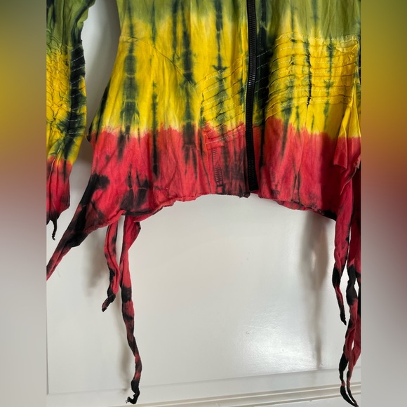 Rasta StyleTie-Dye Zip Hoodie in Yellow, Red & Green NEW - Picture 4 of 6